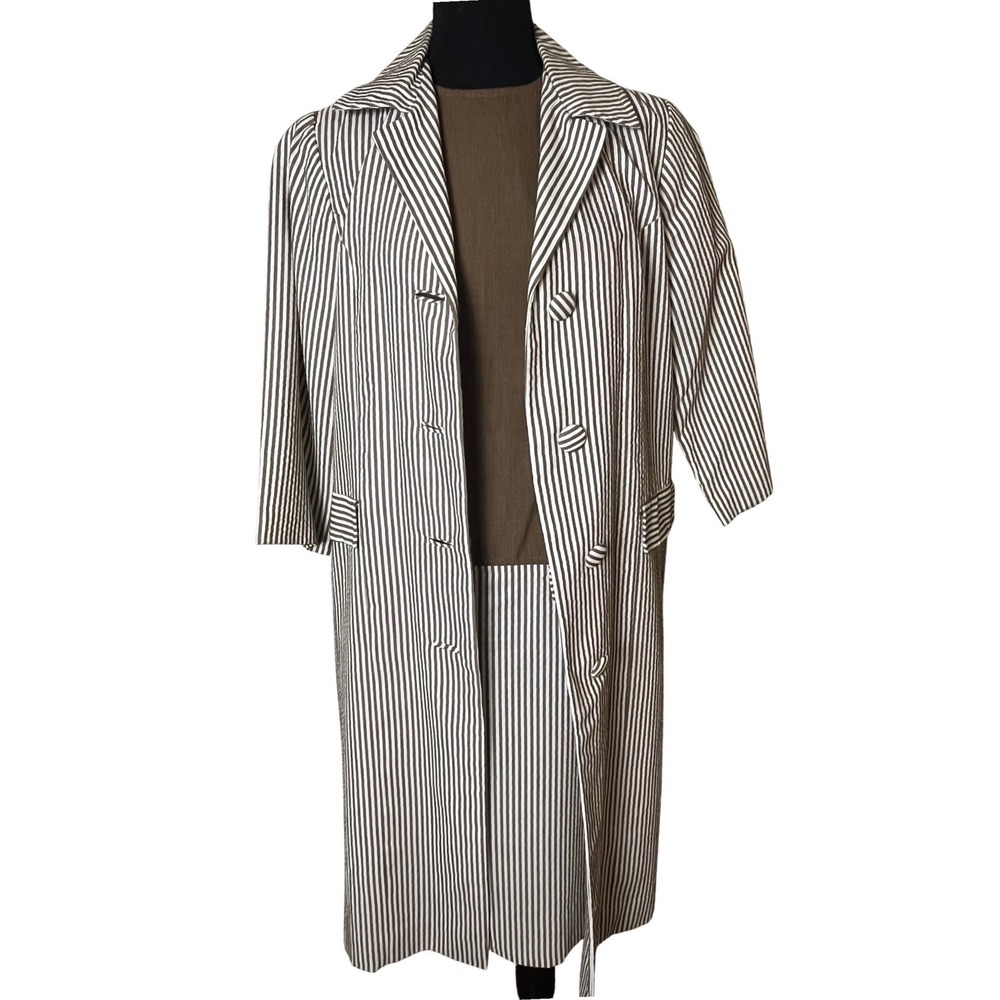 Vtg 60s Roberta Lee Suit Dress Brown Cream Striped Tailored Coat & Dress Rare!